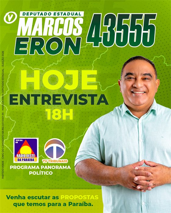 Arte de divulgação da entrevista de Marcos Eron na Rádio Oeste da Paraíba